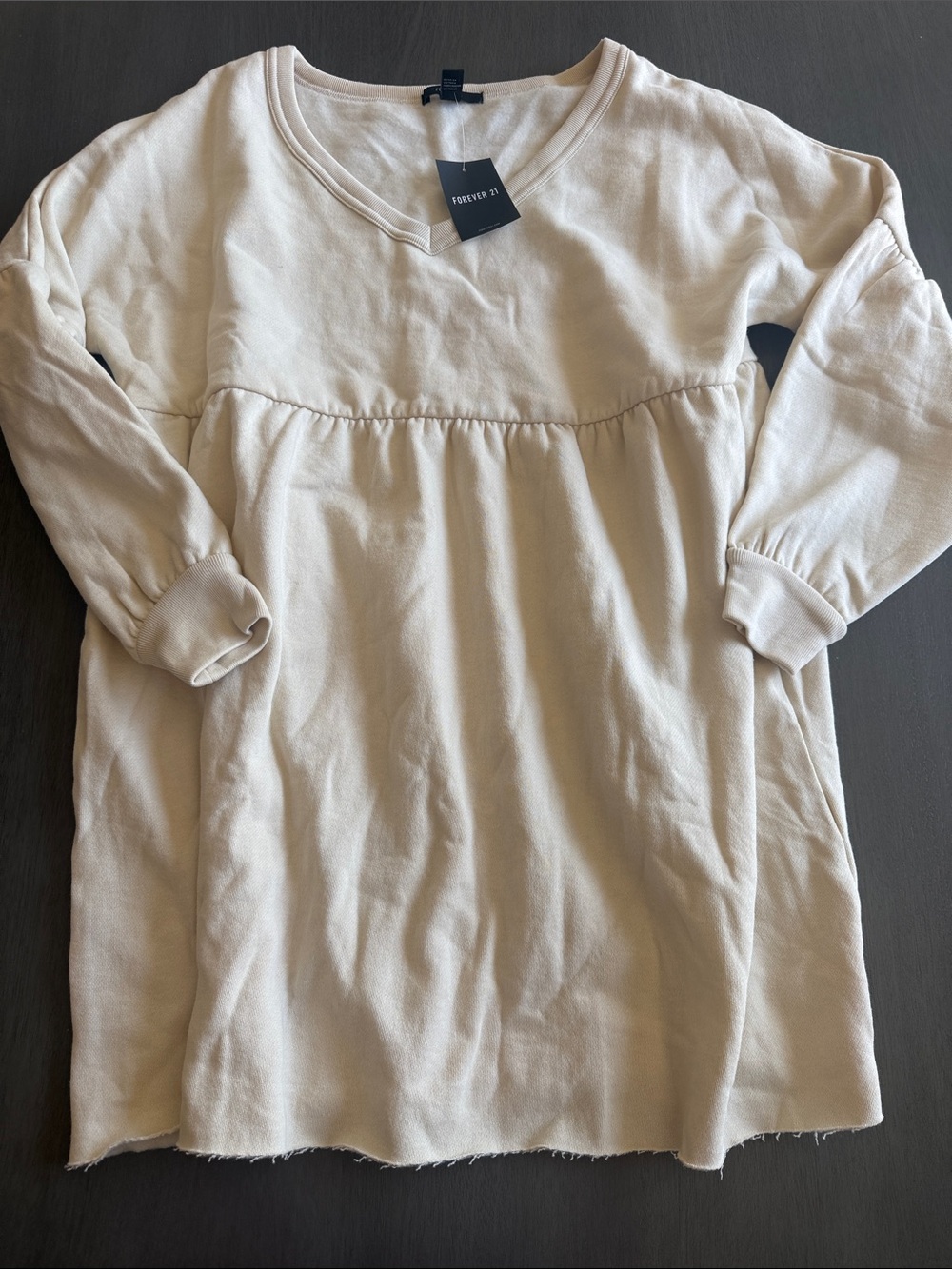 Forever 21 Neutral Cream V-Neck Babydoll Pullover
